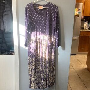 Women's Purple Floral Maxi Dress with Long Sleeves